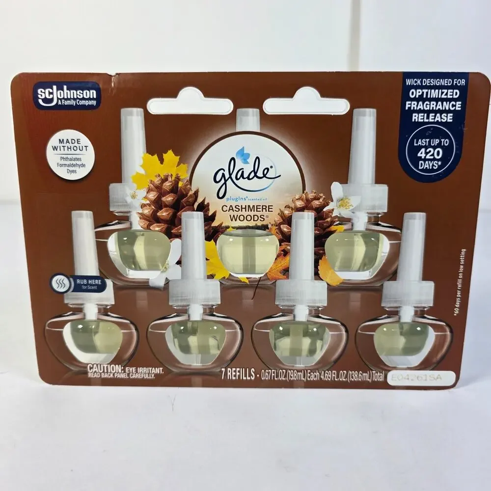 Glade Plugins Refills Air Freshener Cashmere Woods Scented Essential Oils 7pk